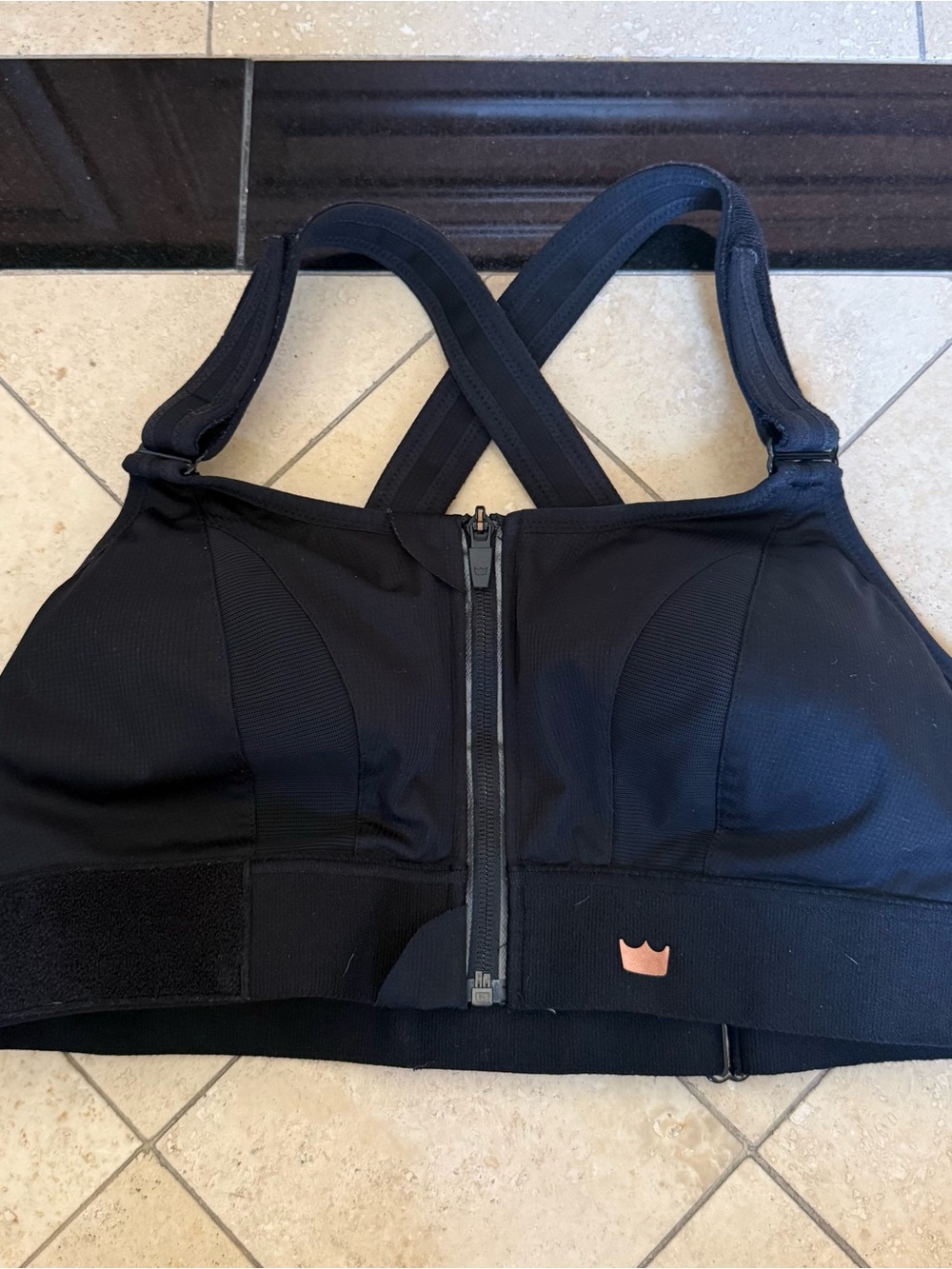 SHEFIT Women’s Black Front-Zip High Impact Sports Bra Size 1LUXE XL